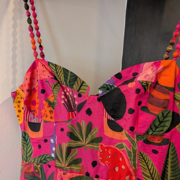 Farm Rio PINK POP LEOPARDS MIXED MIDI DRESS - Picture 6 of 9